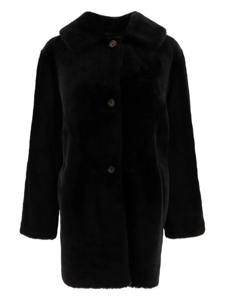  B&w Button-fastening Coat - Black 