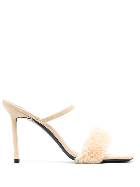  By Far Ada 100mm Shearling Sandals - Neutrals 