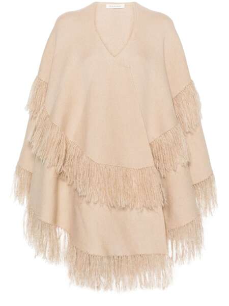  By Malene Birger Fringed Wool-blend Cape - Neutrals 