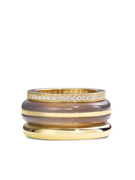  By Pariah 14k Gold Diamond And Agate Stack Ring 