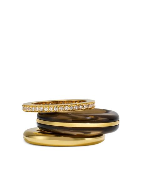  By Pariah 14k Gold Diamond And Quartz Ring Stack 