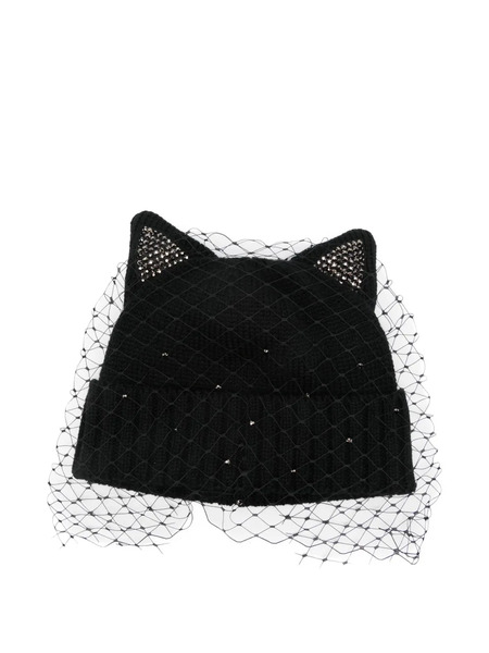  Ca4la Embellished Veil Beanie - Black 