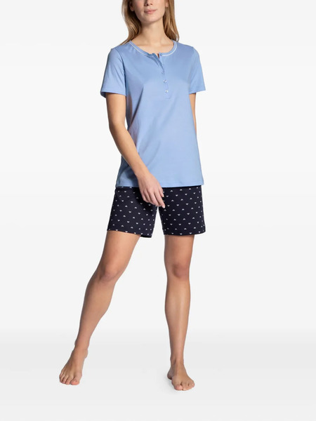  Calida Button-placket Shorts Pajama Set - Blue 