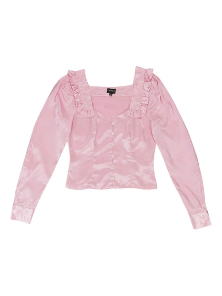  Callipygian Jacquard Ruffled Blouse - Pink 