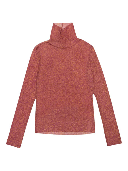  Callipygian Mesh Roll-neck Top - Red 