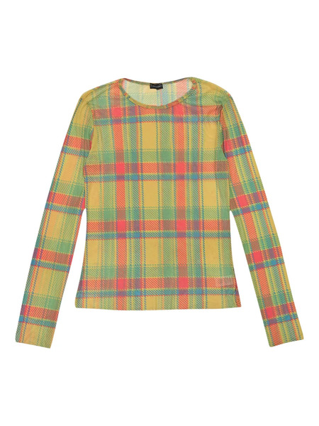  Callipygian Plaid Long-sleeve Mesh multi (rainbow) Top - Green 