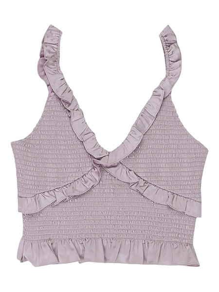  Callipygian Satin Smocked purple Top 