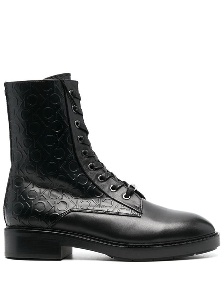  Calvin Klein Debossed-monogram Combat Boots - Black 