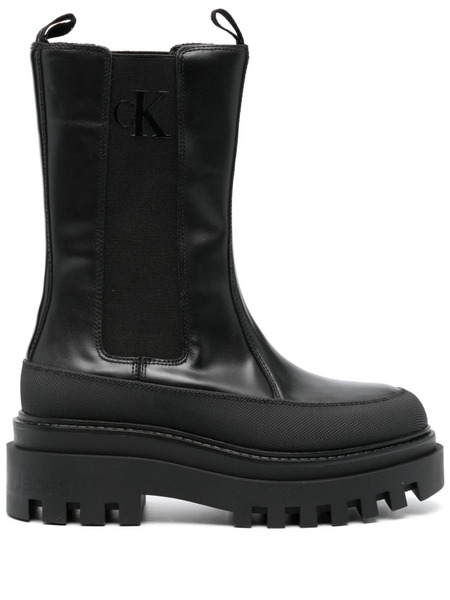  Calvin Klein Jeans Chelsea Flatform Leather Boots - Black 