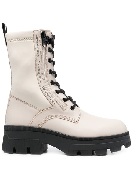  Calvin Klein Lace-up Leather Combat Boots - Neutrals 