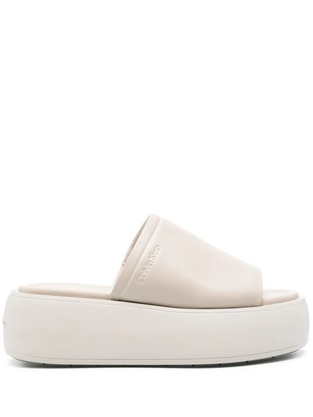  Calvin Klein Leather Flatform Sandals - Neutrals 