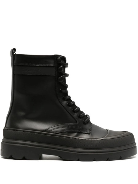  Calvin Klein Logo-debossed Leather Ankle Boots - Black 