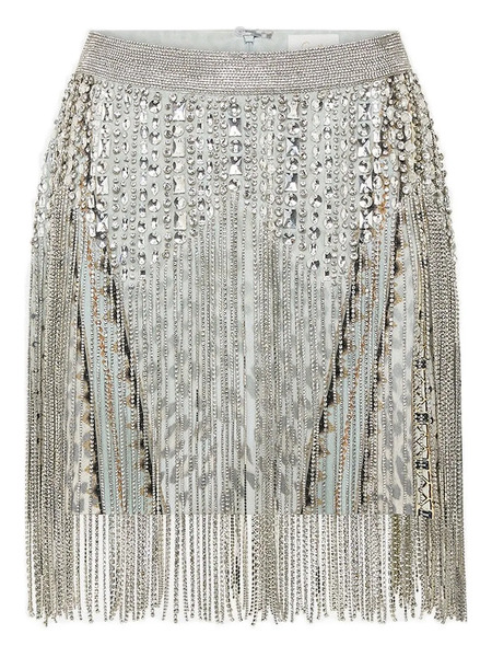  Camilla Beaded Fringed Mini Skirt - Blue 