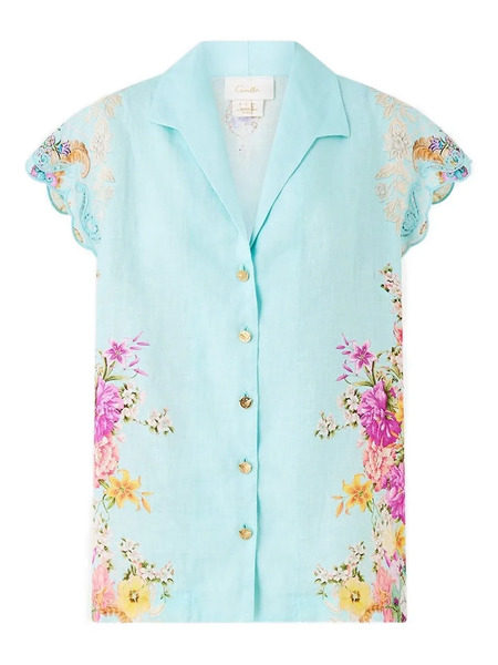  Camilla Button Floral Blouse - Blue 