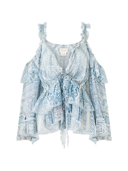  Camilla Cold-shoulder Ruffled Blouse - White 