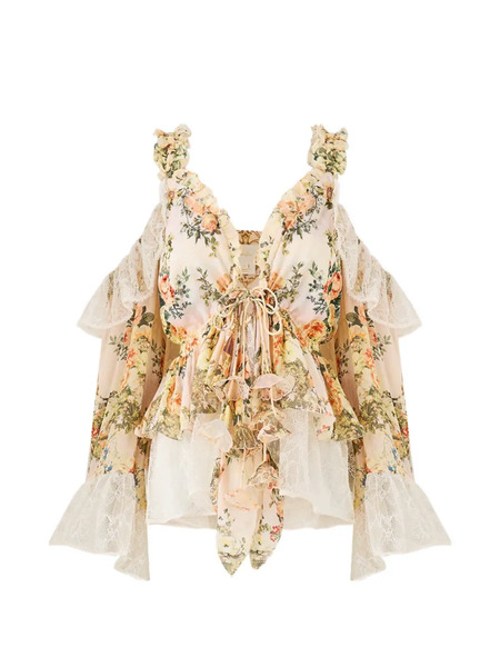  Camilla Ruffled Floral Print Top - Neutrals 