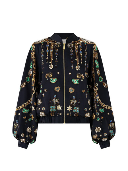  Camilla Shirred Cuff Amulet Bomber Jacket - Blue 