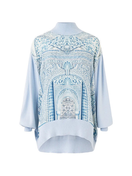 Camilla Silk Front Turtle Neck Knit - Blue 