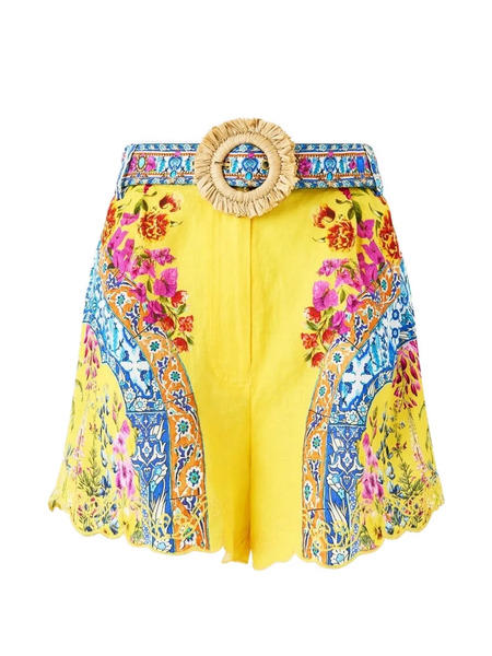  Camilla Tuck Front Print Shorts - Yellow 