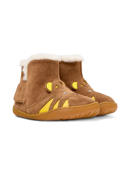  Camper Kids Tiger-face Fur-lined Boots - Brown 