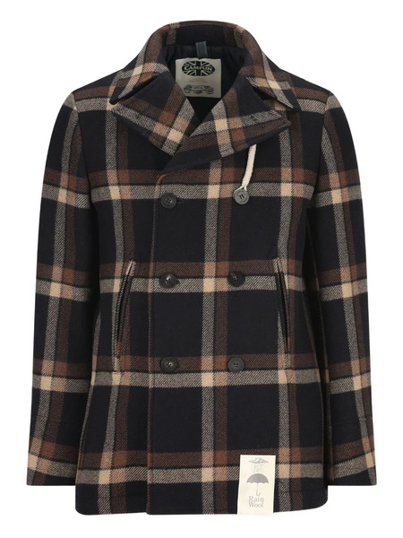  Camplin Double-breasted Check Peacoat - Blue 