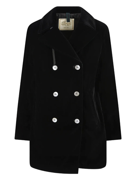 Camplin Double-breasted Velvet Coat - Black 