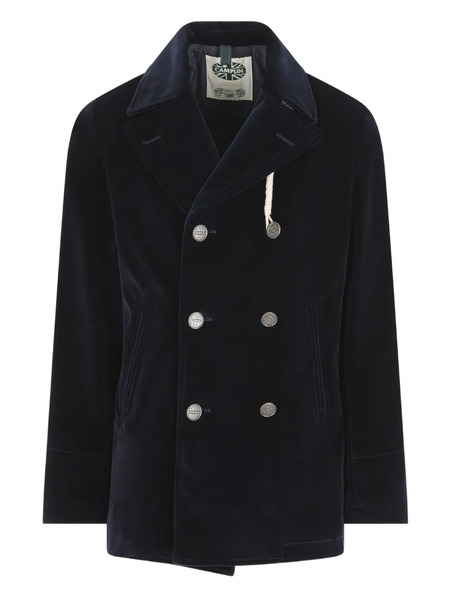  Camplin Double-breasted Velvet Coat - Blue 
