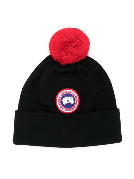  Canada Goose Kids Logo-patch Pompom Wool Beanie - Black 