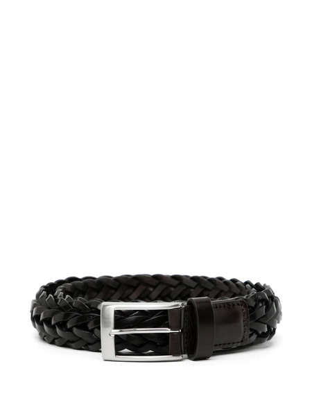  Canali Braided Leather Belt - Black 