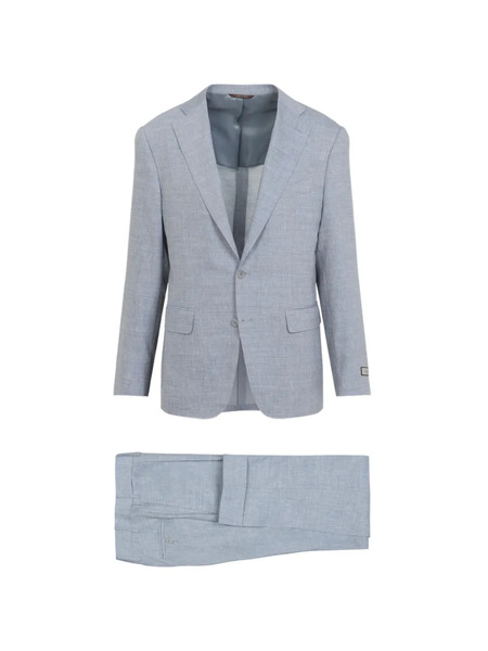  Canali Button-fastening Linen Suit - Blue 