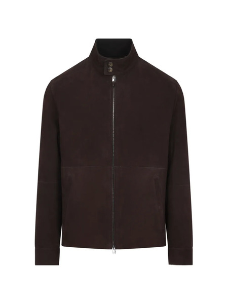  Canali Button Zip Lambskin Jacket - Brown 