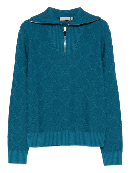  Canali Diamond-pattern Zip-neck Sweater - Blue 