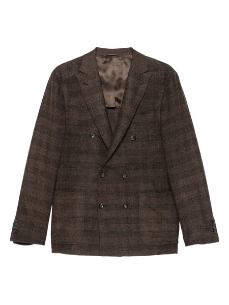  Canali Double-breasted Checked Blazer - Brown 