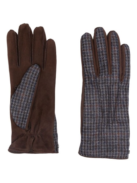  Canali Houndstooth-pattern Suede Gloves - Brown 