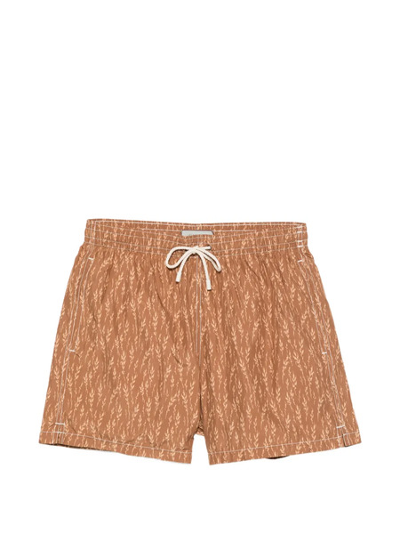  Canali Leaf-print Swim Shorts - Brown 