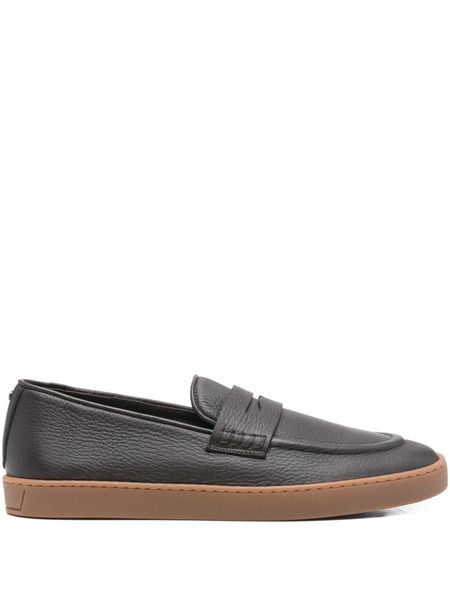  Canali Textured Strap Leather Loafers - Brown 