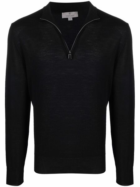  Canali Zipped Funnel-neck Pullover - Black 