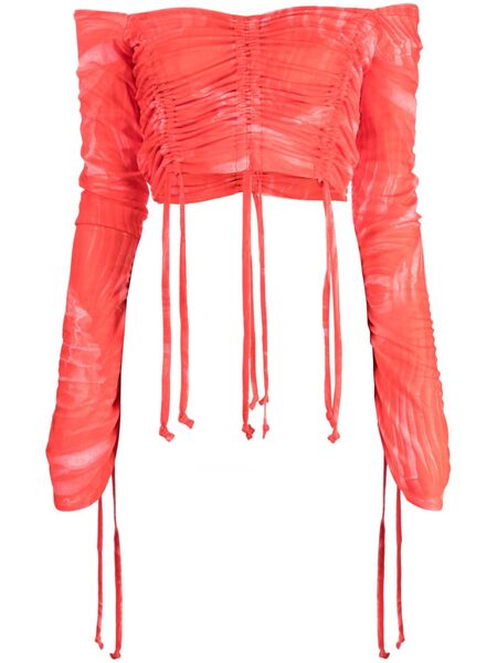  Cannari Concept Plissé Cropped Top - Red 