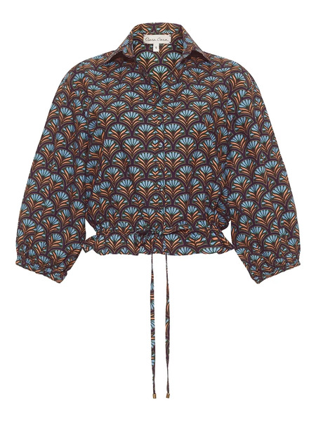  Cara Cara Hutton Shell-print Drawstring Blouse - Blue 