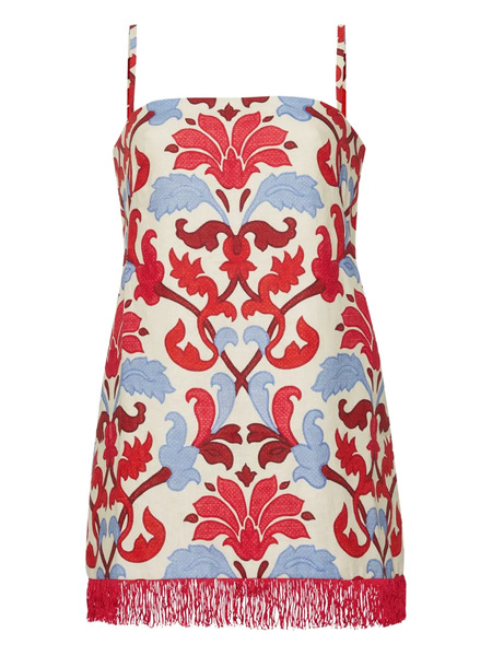  Cara Cara Valencia Floral Fringed Mini Dress - Neutrals 