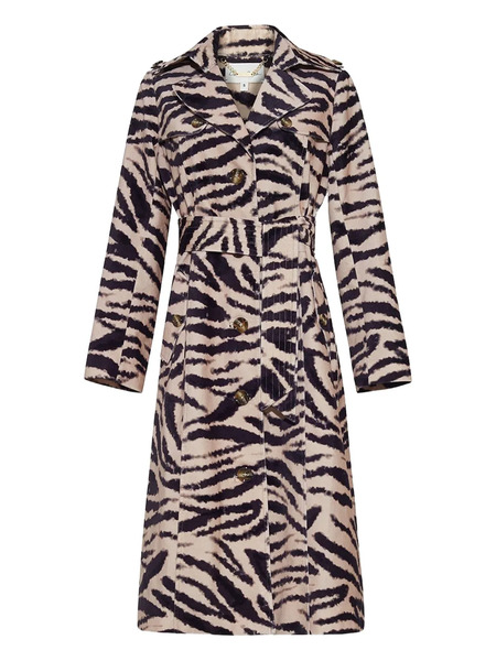  Cara Cara Zebra Print Belted Trench Coat - Neutrals 