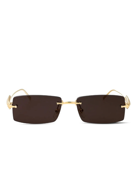  Cartier Eyewear Studded Rectangle-frame Sunglasses - Gold 