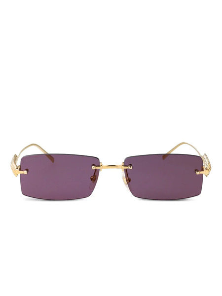  Cartier Eyewear Studded Rectangle-frame Sunglasses - Gold 