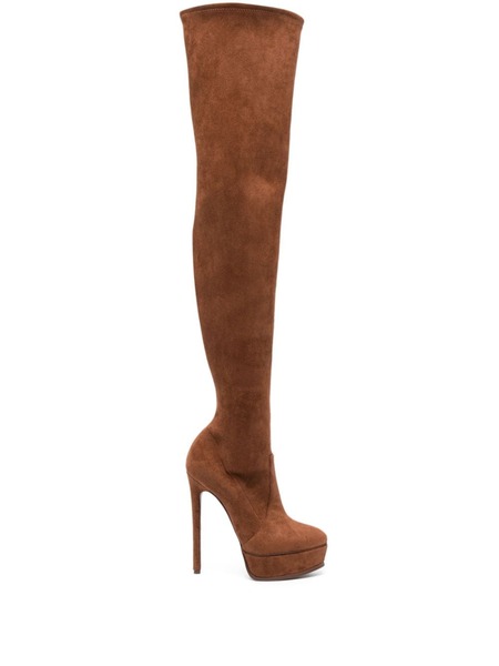  Casadei Flora 140mm Above-knee Platform Boots - Brown 