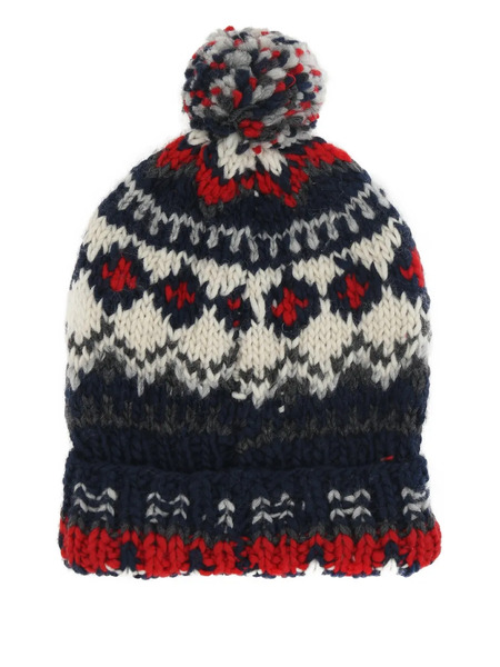  Chamula Fair Isle-pattern Pom-pom Beanie - Blue 