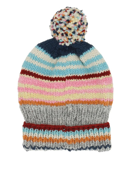  Chamula Striped Pom-pom Beanie - Grey 