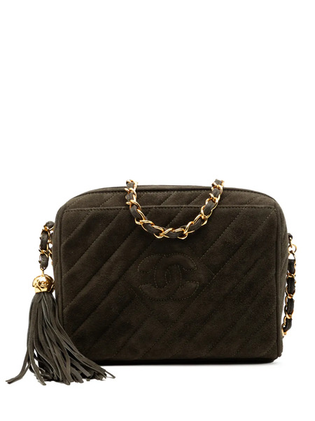  Chanel Pre-owned 1994-1996 Cc Diagonal Quilted Suede Tassel Diamond Camera Bag Crossbody Bag - Green 