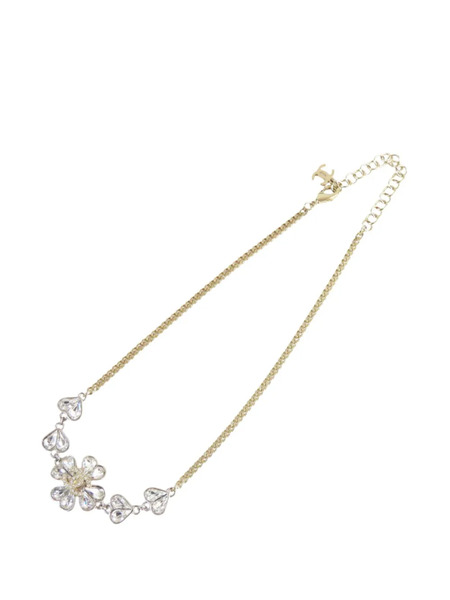 Chanel Pre-owned 2023 Cc Gold And Silver Plated Crystals Heart And Clover Charm Pendant Necklace Costume Necklace 