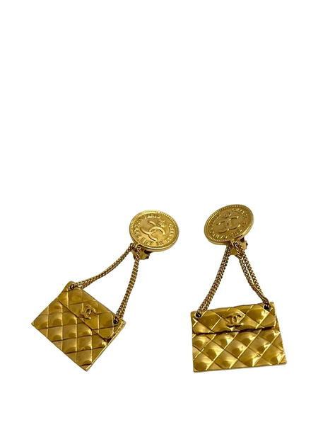  Chanel Pre-owned 1993 Cc Gold Plated Classic Quilted Flap Medallion Clip On Earrings Costume Earrings 