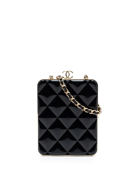  Chanel Pre-owned 2021 Cc Quilted Acrylic And Lambskin Evening Clutch With Chain Crossbody Bag - Black 